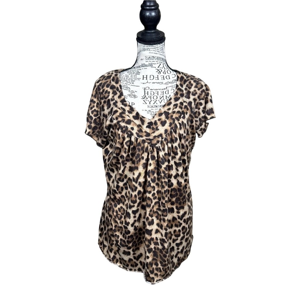 Perseption Leopard Print V-Neck‎ Blouse - Brown, Black, Cream